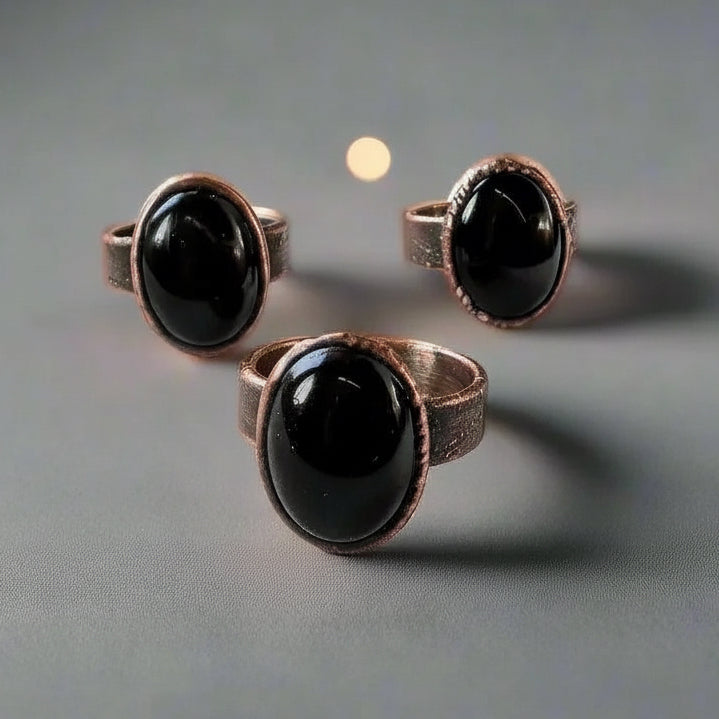 Black Onyx Statement Ring — Handcrafted Copper Talisman for Grounded Strength