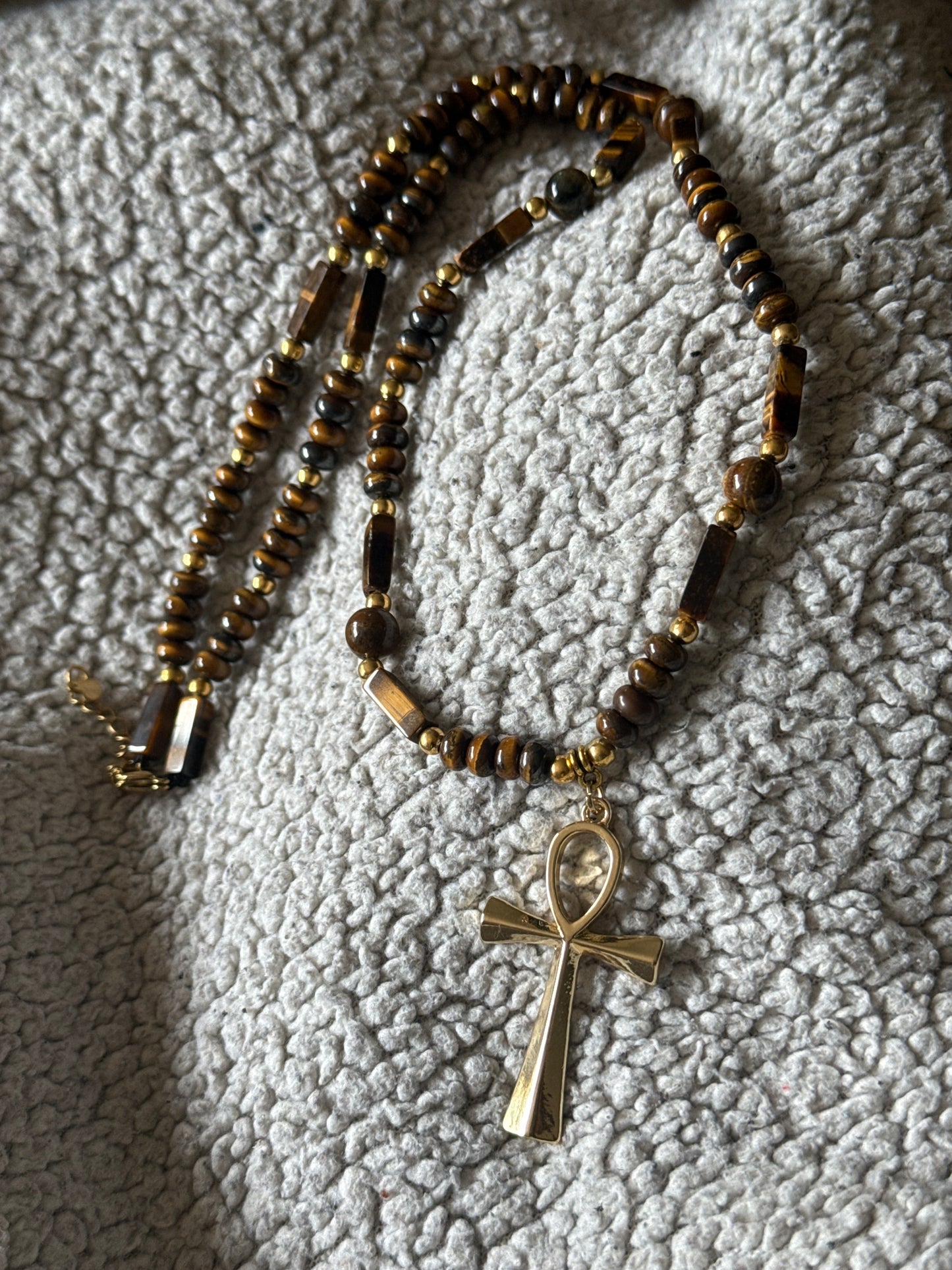 Tiger’s Eye Cross Long Necklace