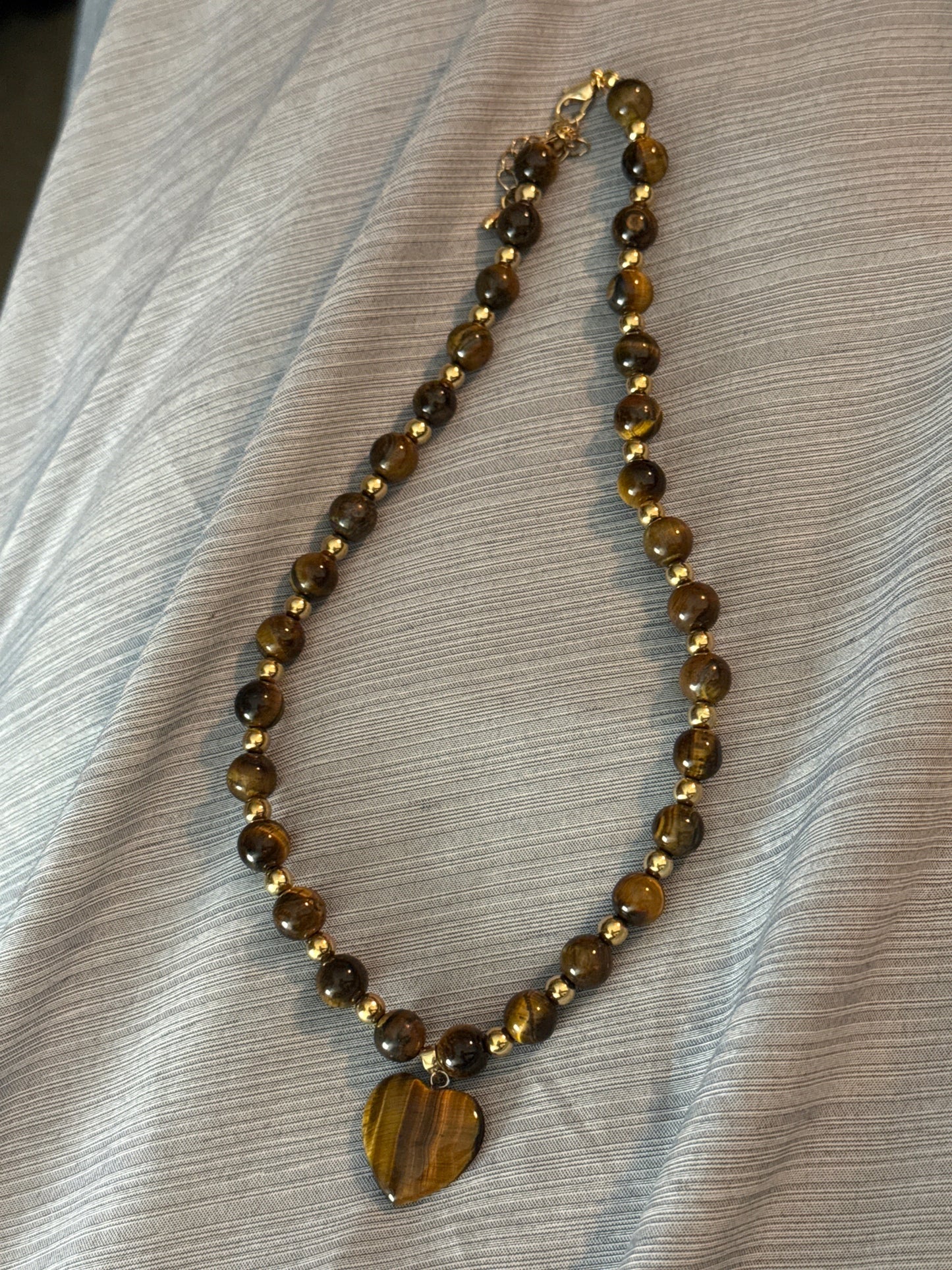 Tiger’s Eye Heart Beaded Necklace