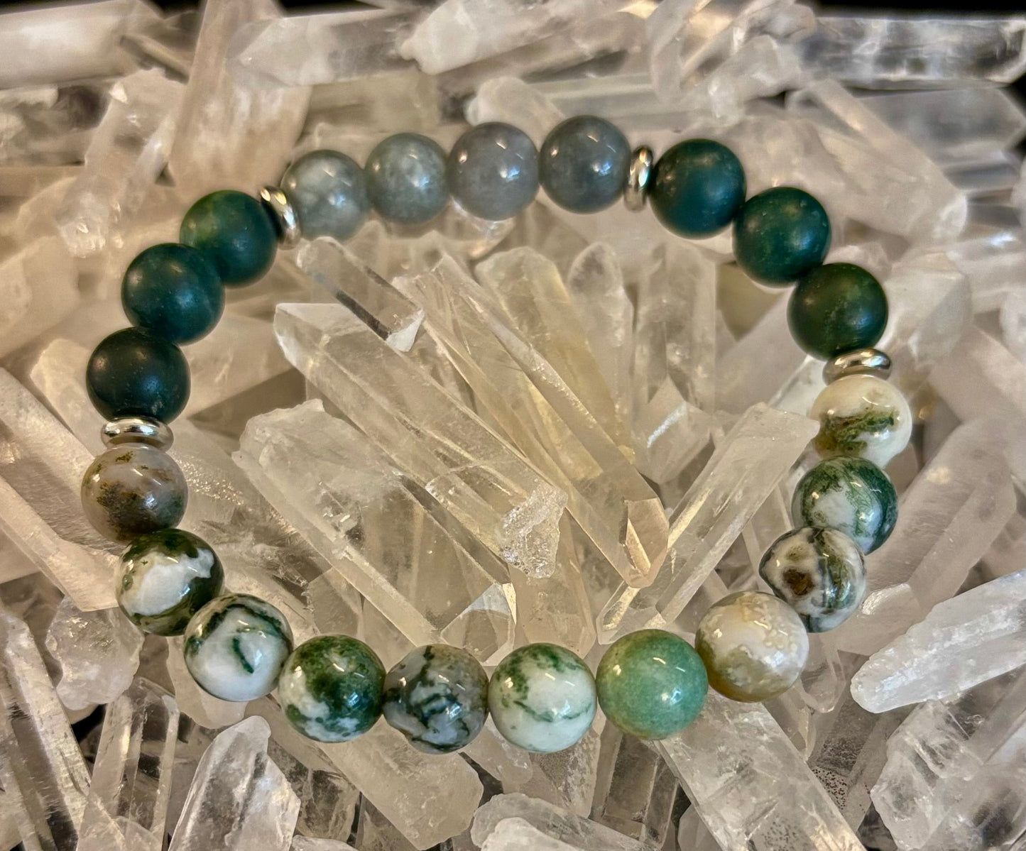 Tree Agate, Moss Agate & Burmese Jade Bracelet ā Grounded Energy & New Beginnings šæāØ