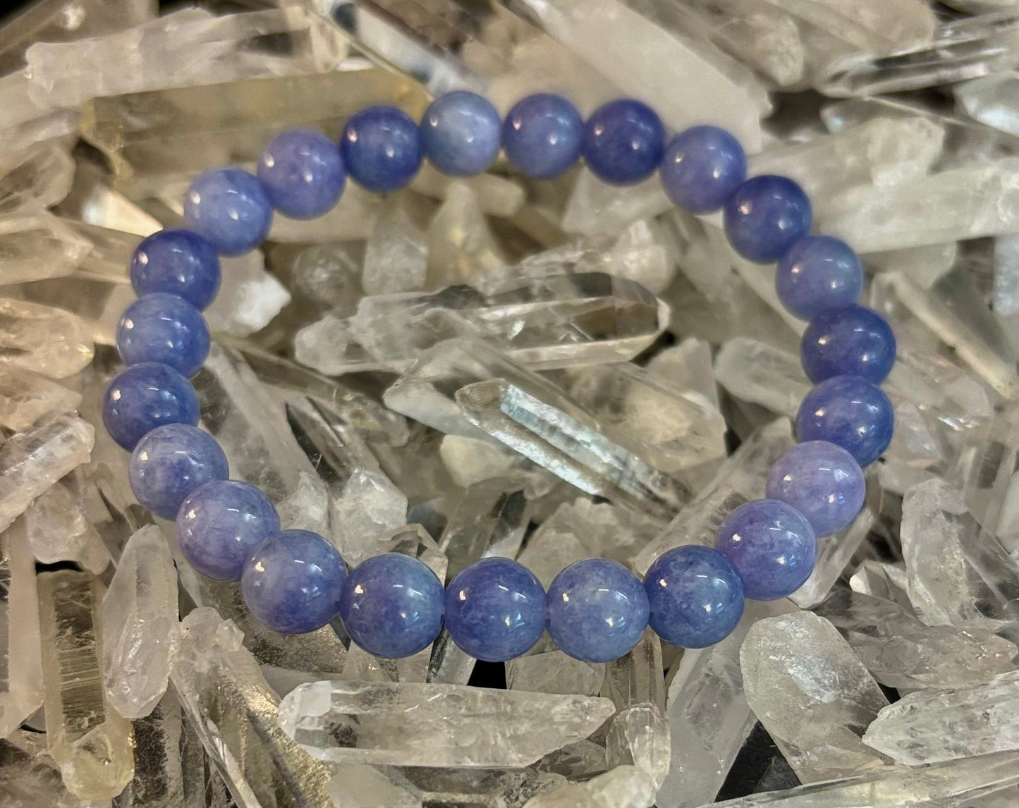 Angelite Crystal Bracelet ā Serenity & Intuition | 8mm & 10mm Beads for Medium Wrists