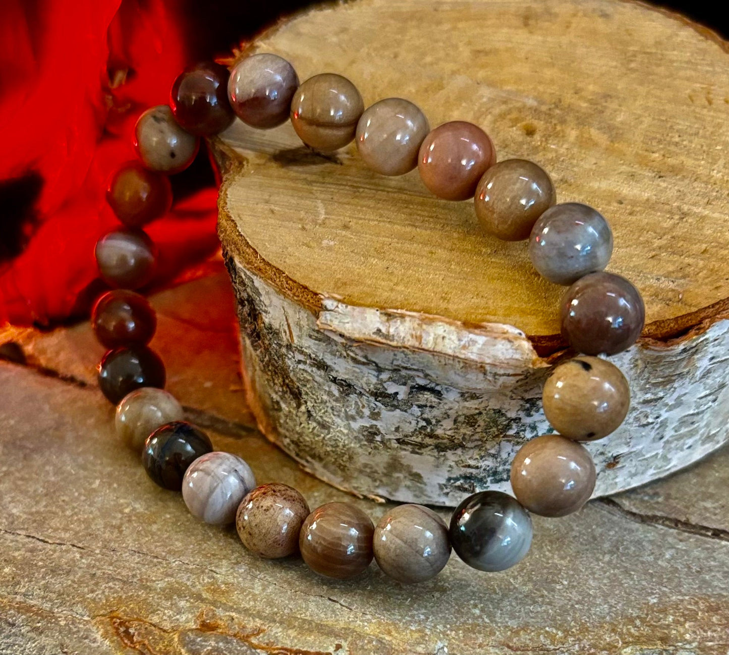π³ Petrified Wood Bracelet β 8mm Beads, Medium Wrists