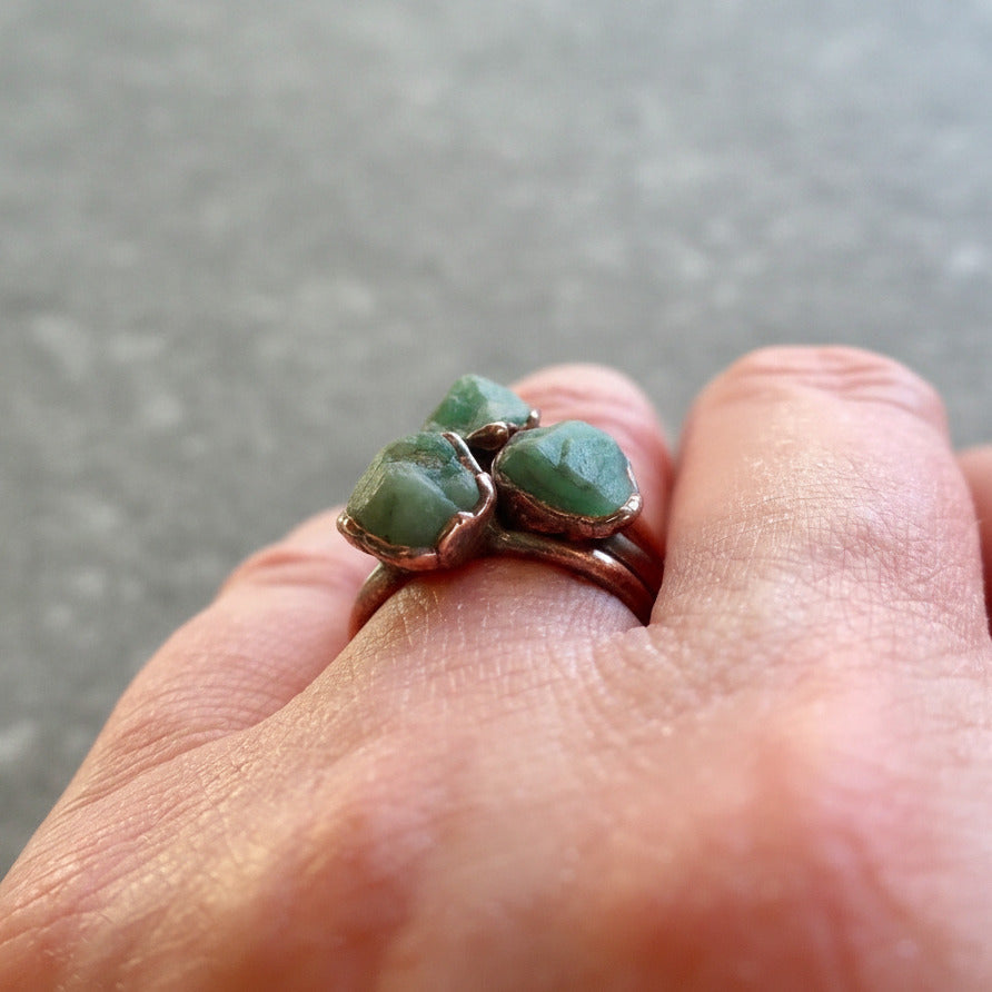 Raw Emerald Ring — Handcrafted Copper Talisman For Heart Healing Purposes