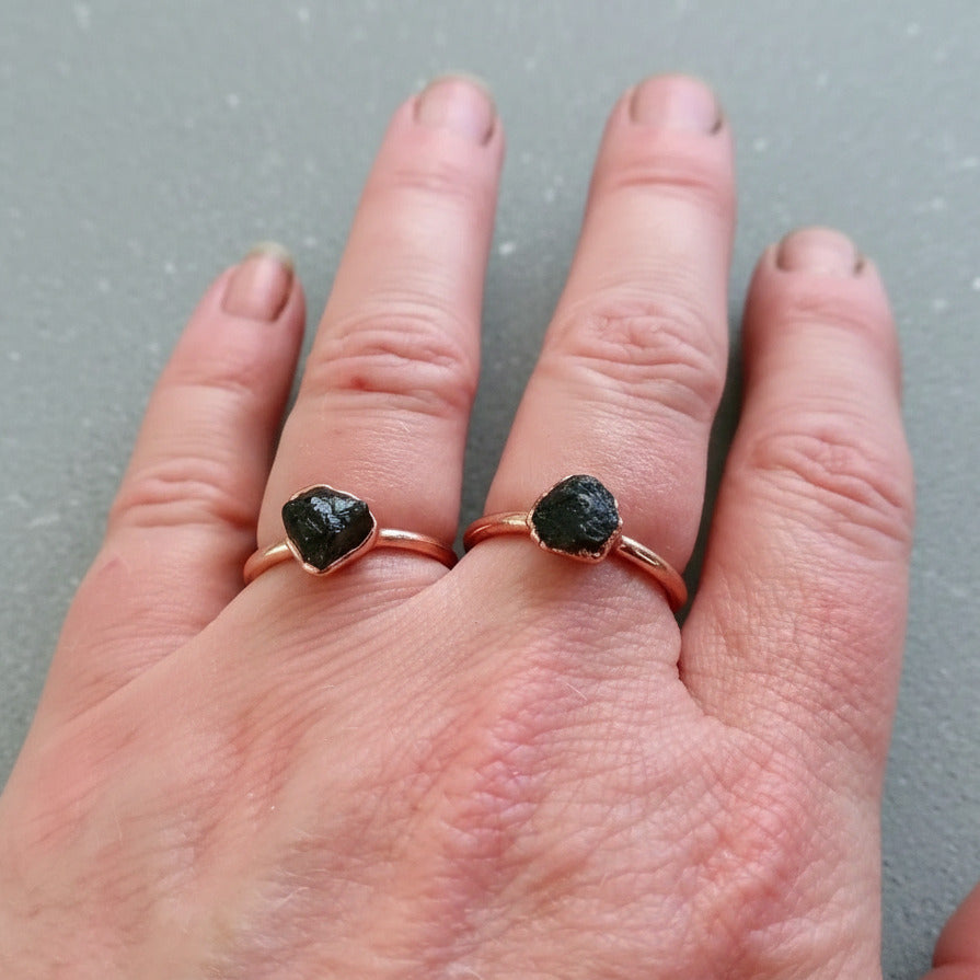 Raw Black Tourmaline Ring - Handcrafted Copper Talisman For Grounding