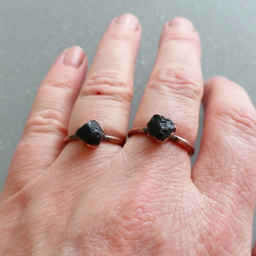 Raw Black Tourmaline Ring - Handcrafted Copper Talisman | Grounding Energy