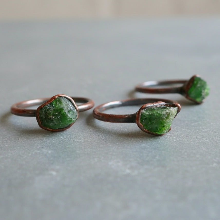 Handcrafted Copper Chrome Diopside Ring Crystal For Grounded Healing