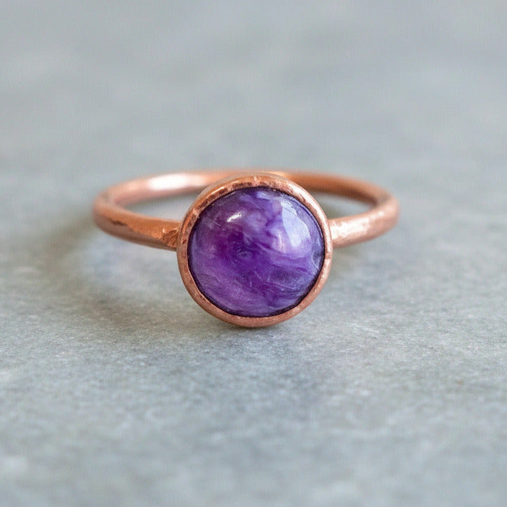 Charoite Boho Ring - Handcrafted Copper Talisman for Calm Curiosity