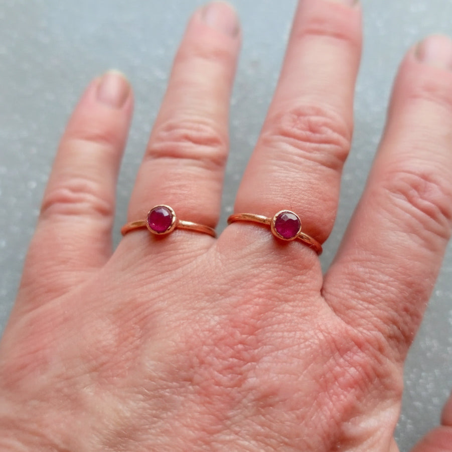 Ruby Crystal Ring — Handcrafted Copper Jewelry Talisman for Courage