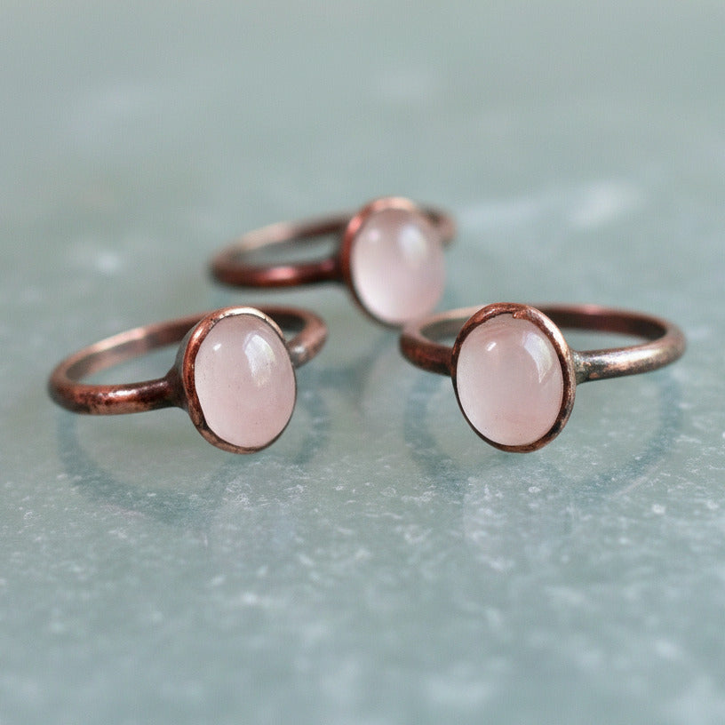 Rose Quartz Ring - Handcrafted Copper Talisman For Your Self-Love Daily Ritual