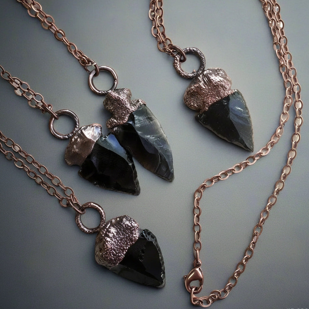 Handcrafted Copper Obsidian Arrowhead Necklace for Grounded Confidence