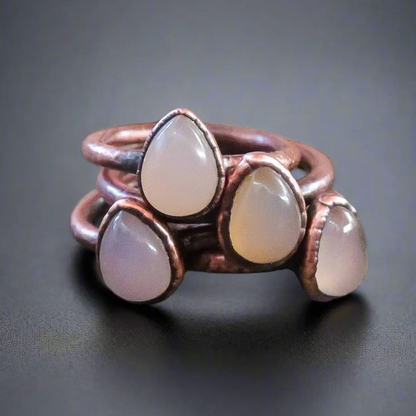 Pink Chalcedony Ring - Handcrafted Copper Talisman for Soft Love Energy