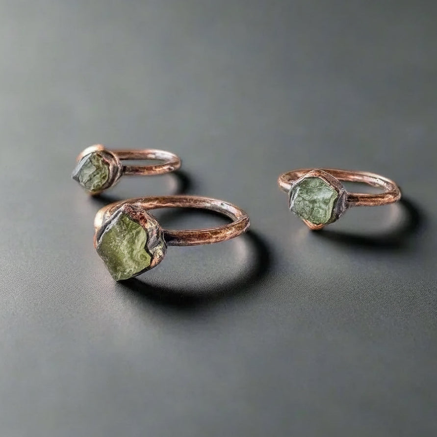 Raw Chrome Diopside Ring - Handcrafted Copper Talisman For Heart Healing