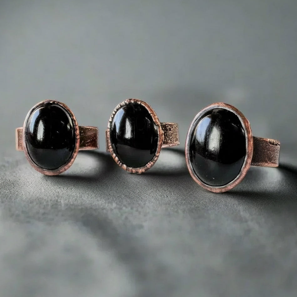 Black Onyx Statement Ring — Handcrafted Copper Talisman for Grounded Strength