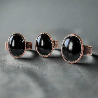Black Onyx Statement Ring — Handcrafted Copper Talisman for Grounded Strength