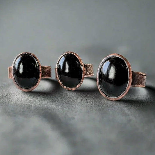 Black Onyx Statement Ring — Handcrafted Copper Talisman for Grounded Strength