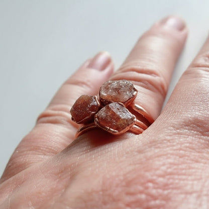 Raw Sunstone Ring — Handcrafted Copper Talisman for Joyful Confidence