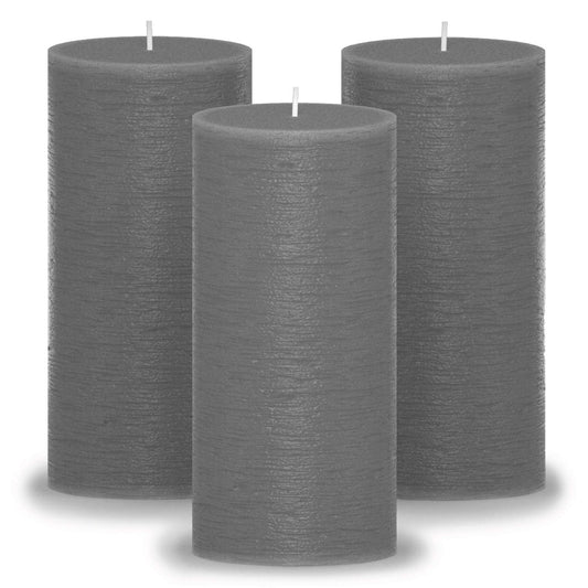 Dark Grey Pillar Candles (Set of 3) - Unscented Decorative Rustic Candles