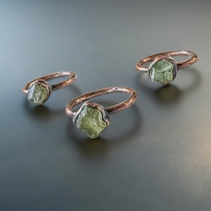Raw Chrome Diopside Ring - Handcrafted Copper Talisman For Heart Healing