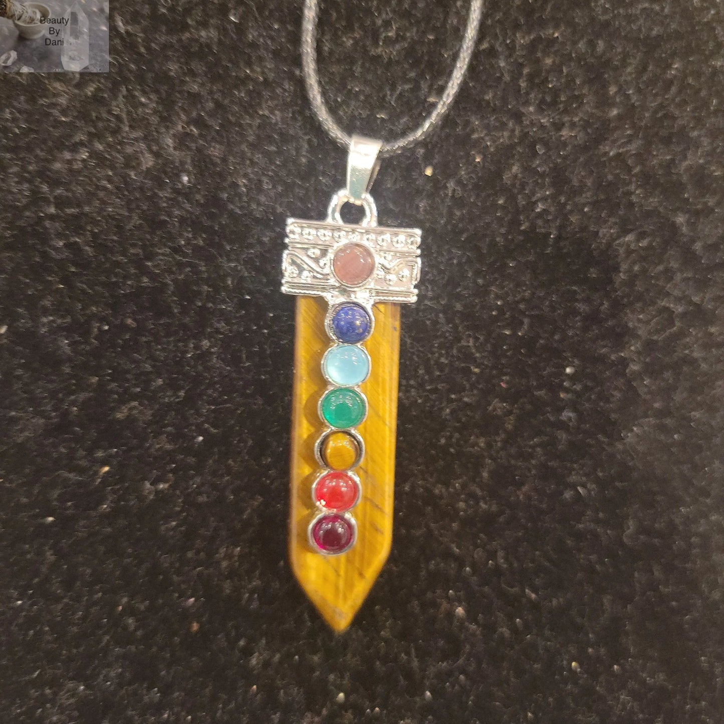 Tiger's Eye Chakra Necklace with Stainless Steel and Leather Cord