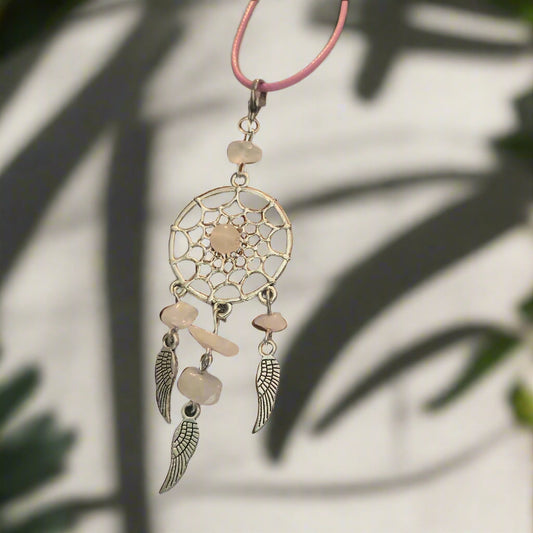 Rose Quartz Dreamcatcher Necklace