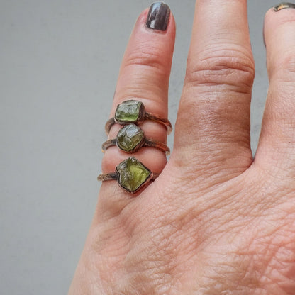 Raw Chrome Diopside Ring - Handcrafted Copper Talisman For Heart Healing