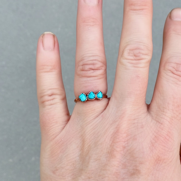 Raw Turquoise Ring — Handcrafted Copper Talisman for Grounding Confidence