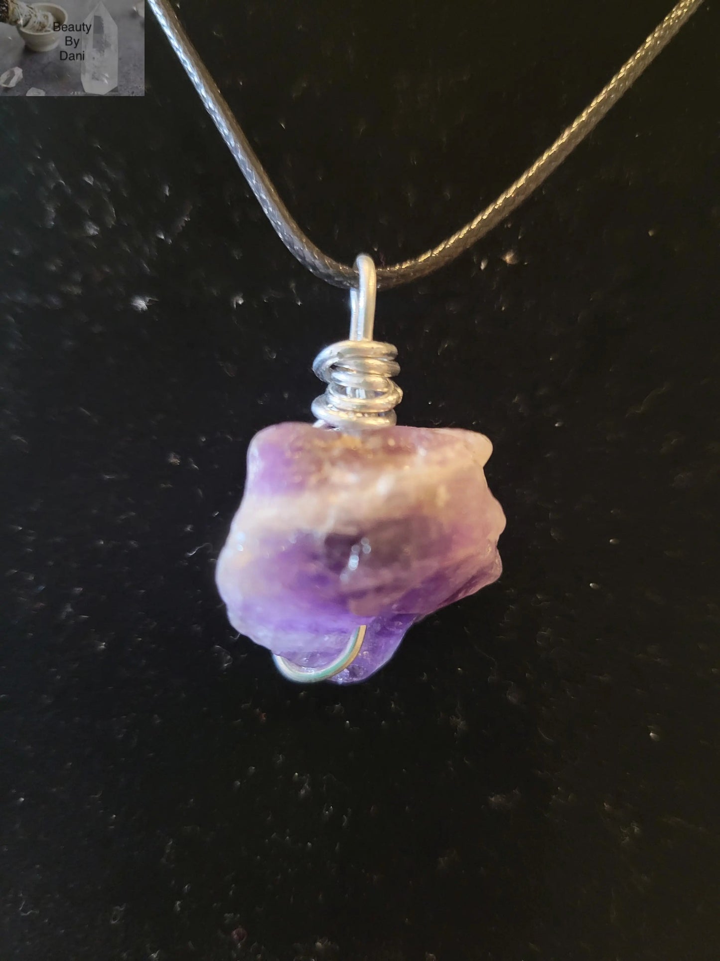 Amethyst Gemstone Necklace with Stainless Steel and Leather