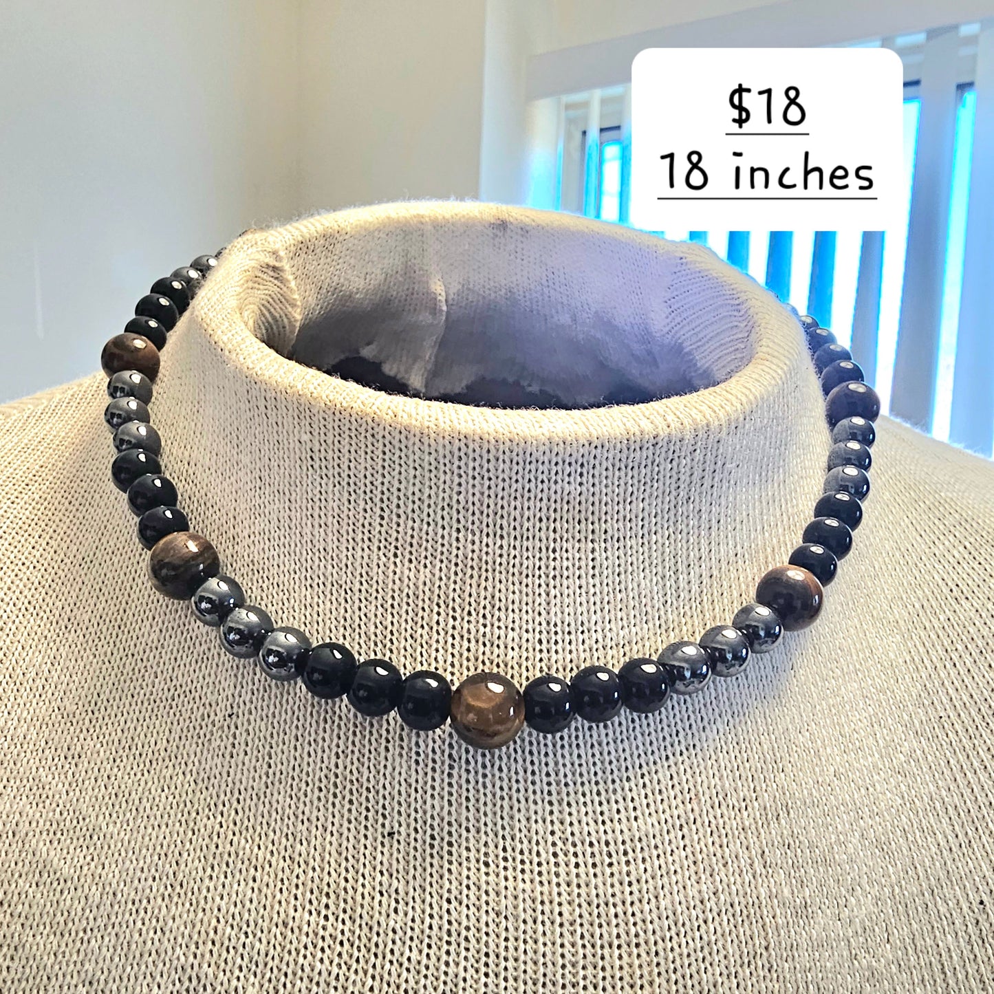 Hematite, Tigers Eye & Black Stone Necklace