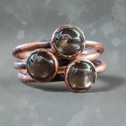 Black Moonstone Ring — Handcrafted Polished Copper Talisman for Intuition