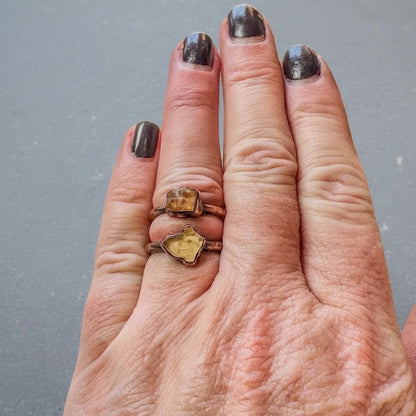 Imperial Topaz Crystal Ring Handcrafted Copper Talisman Jewelry for Daily Grounding