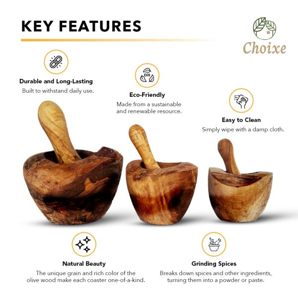 Olive Wood Mortar & Pestle. Large 6in.