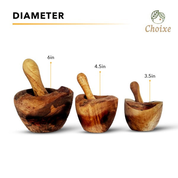 Olive Wood Mortar & Pestle. Large 6in.