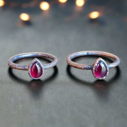 Garnet Ring Handcrafted Copper Talisman For Fiery Vitality