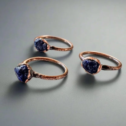 Raw Azurite Ring - Handcrafted Copper Talisman Jewelry for Daily Intuition