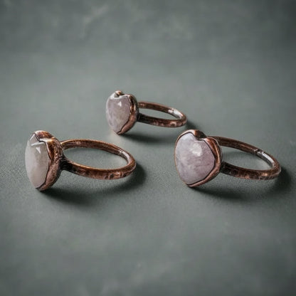 Kunzite Heart Copper Ring - Handcrafted Talisman For Healing for Everyday Wear