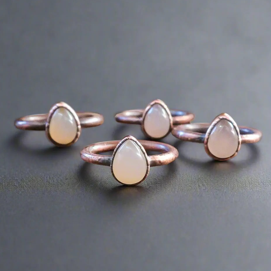 Pink Chalcedony Ring - Handcrafted Copper Talisman for Soft Love Energy