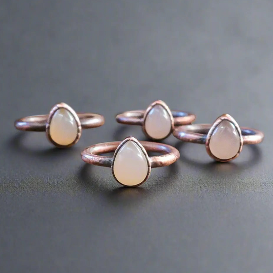 Pink Chalcedony Ring - Handcrafted Copper Talisman for Soft Love Energy