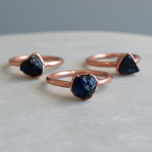 Raw Black Tourmaline Ring -Handcrafted Copper Talisman for Grounding