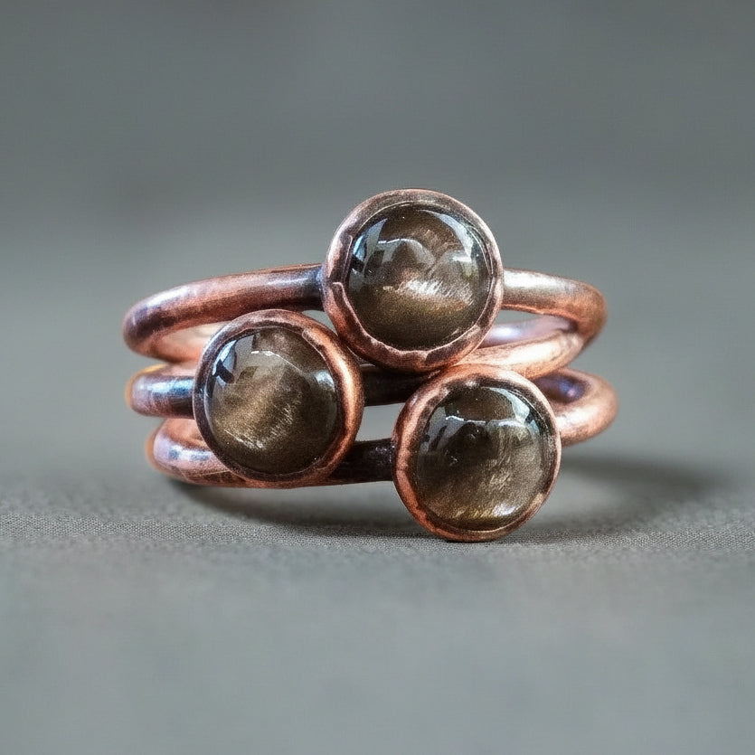 Black Moonstone Ring — Handcrafted Copper Talisman for Inner Intuition
