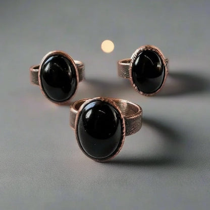 Black Onyx Statement Ring — Handcrafted Copper Talisman for Grounded Strength