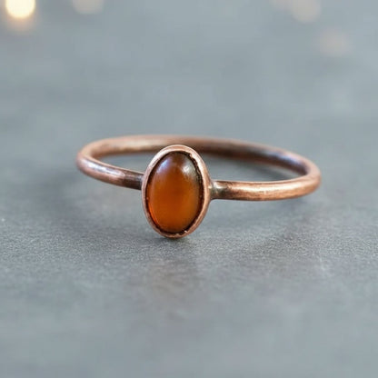 Amber Copper Ring — Handcrafted Crystal Jewelry Talisman for Warmth