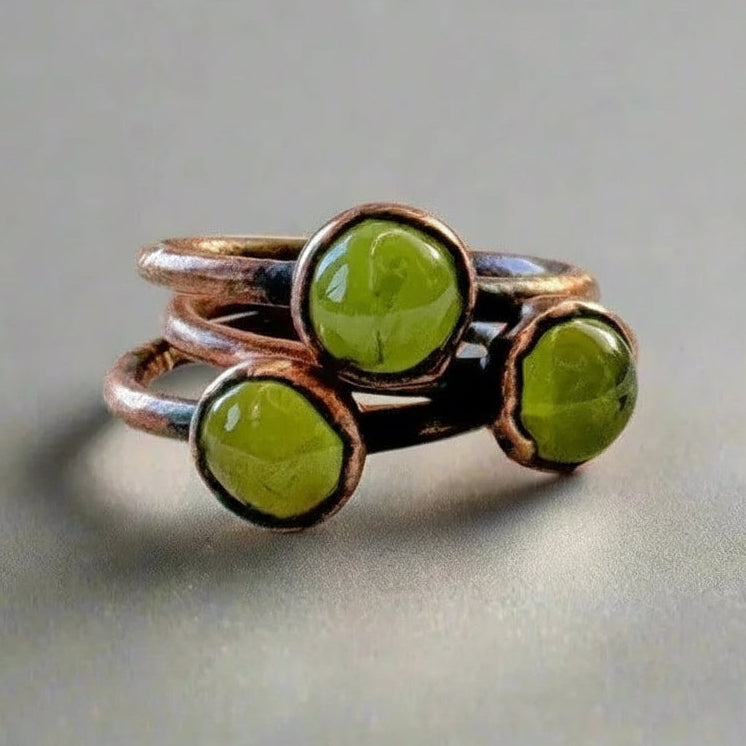 Peridot Copper Ring - Handcrafted Talisman for Renewal and Strength