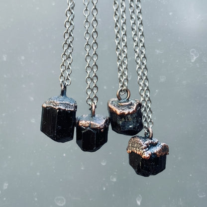 Raw Black Tourmaline Necklace — Handcrafted Copper Talisman for Grounding