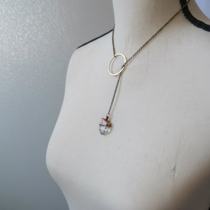 Quartz Lariat Necklace Handcrafted Copper Talisman For Clarity Jewelry