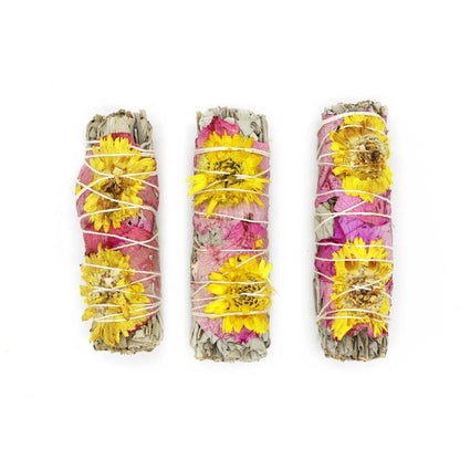 'Amor' Floral White Sage Smudge Stick (4 in)