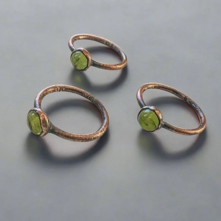 Peridot Copper Ring - Handcrafted Talisman for Renewal and Strength