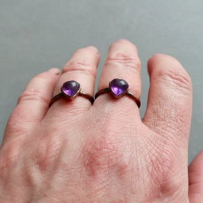 Heart Amethyst Ring — Handcrafted Copper Talisman for Calm, Clarity, and Focus