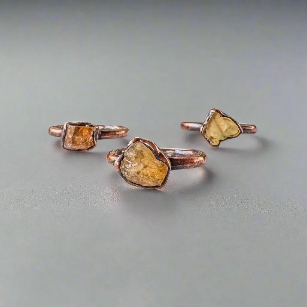 Imperial Topaz Crystal Ring Handcrafted Copper Talisman Jewelry for Daily Grounding