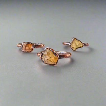 Imperial Topaz Crystal Ring Handcrafted Copper Talisman Jewelry for Daily Grounding