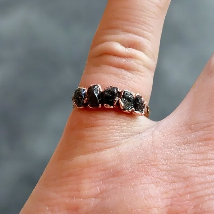 Black Tourmaline Multistone Ring — Handcrafted Copper Talisman for Grounding